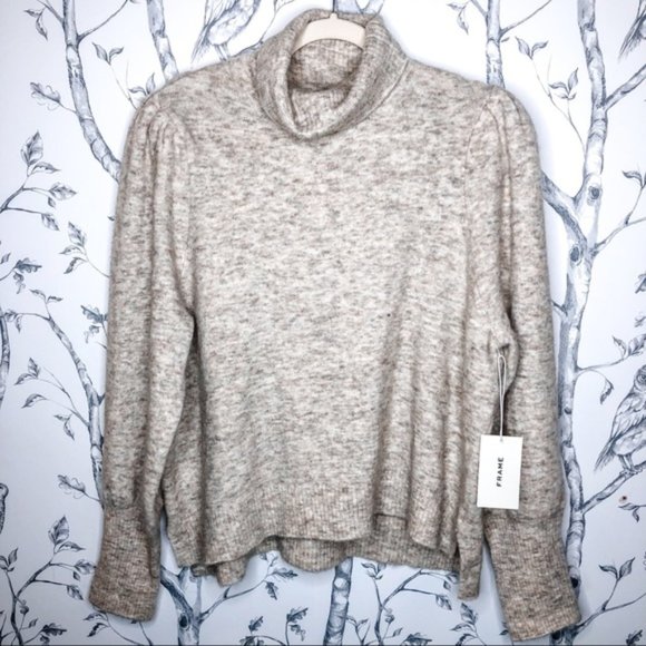 FRAME Denim Swingy Oatmeal Turtleneck Sweater L - Picture 6 of 9